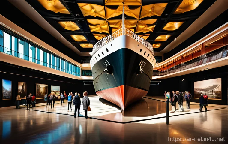 벨파스트와 타이타닉 박물관 - **An immersive and grand interior view of the Titanic Belfast Museum.** The architecture is modern a...